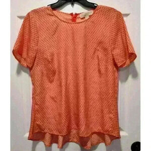 Michael Kors Empire logo Coral High Low blouse top Size LARGE‎